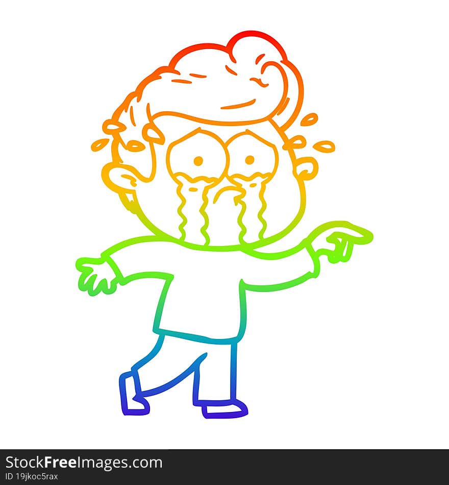 rainbow gradient line drawing of a cartoon crying man