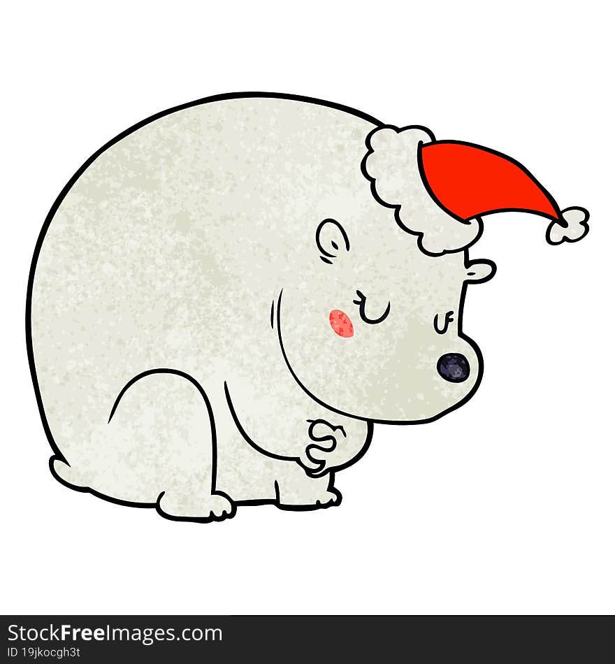 cute textured cartoon of a polar bear wearing santa hat