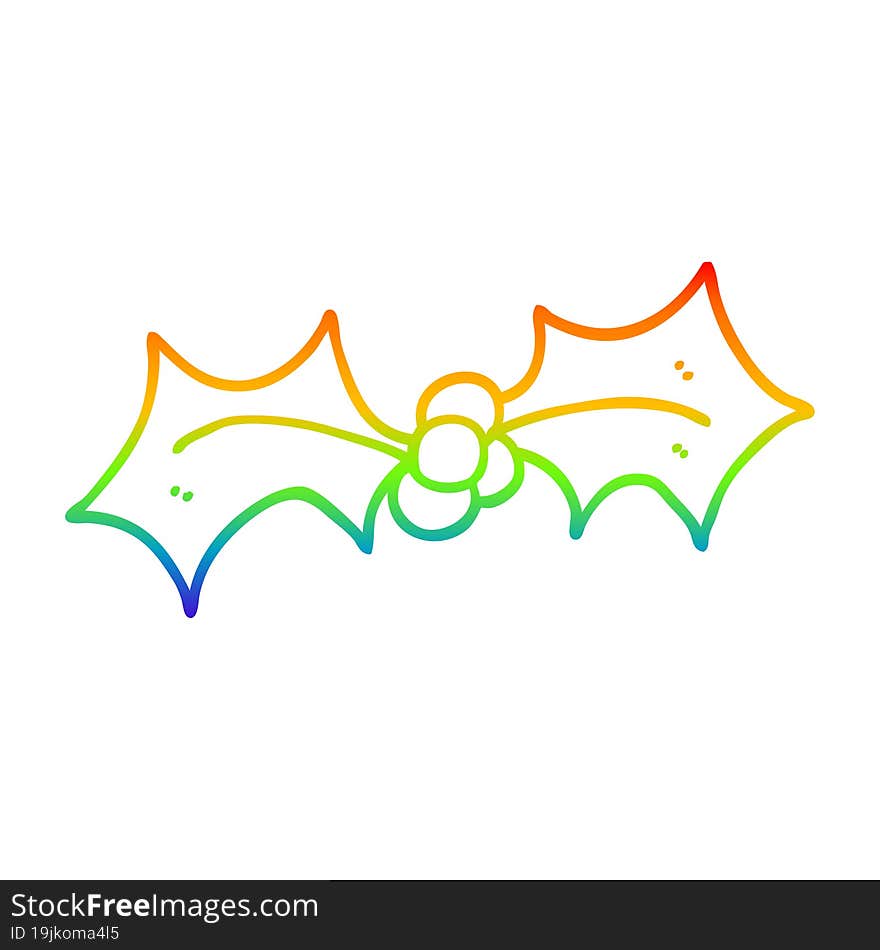 rainbow gradient line drawing cartoon xmas holly