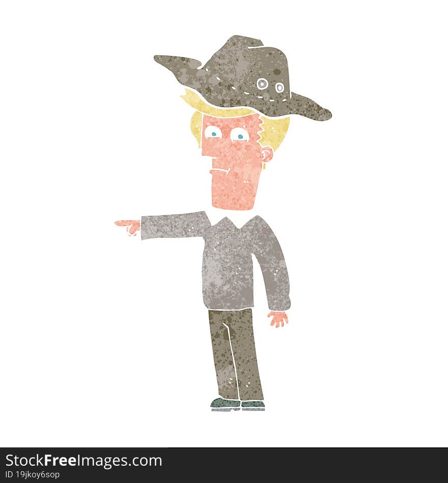 cartoon pointing man wearing hat