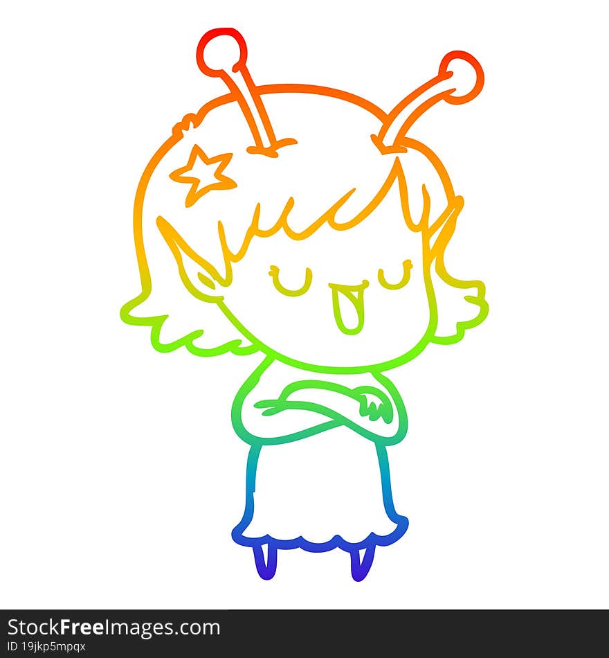 rainbow gradient line drawing happy alien girl cartoon