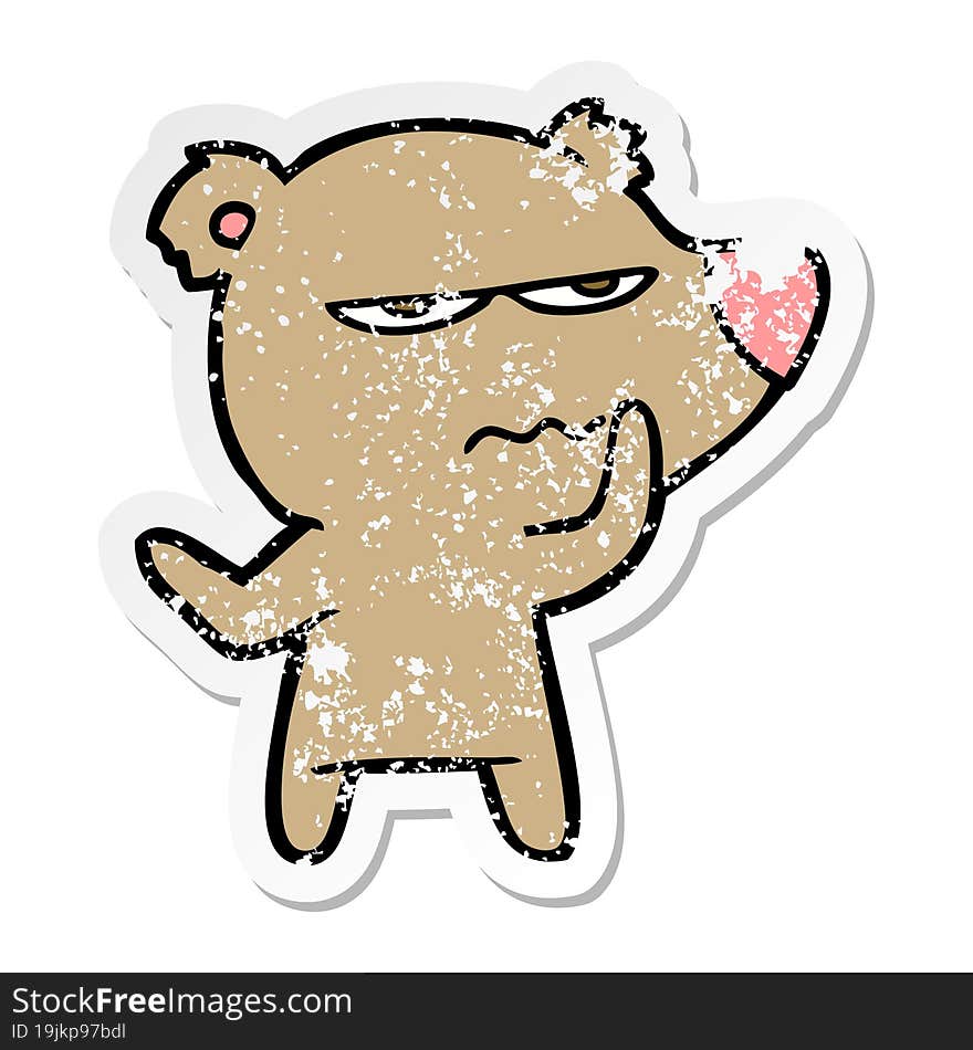 distressed sticker of a angry bear cartoon