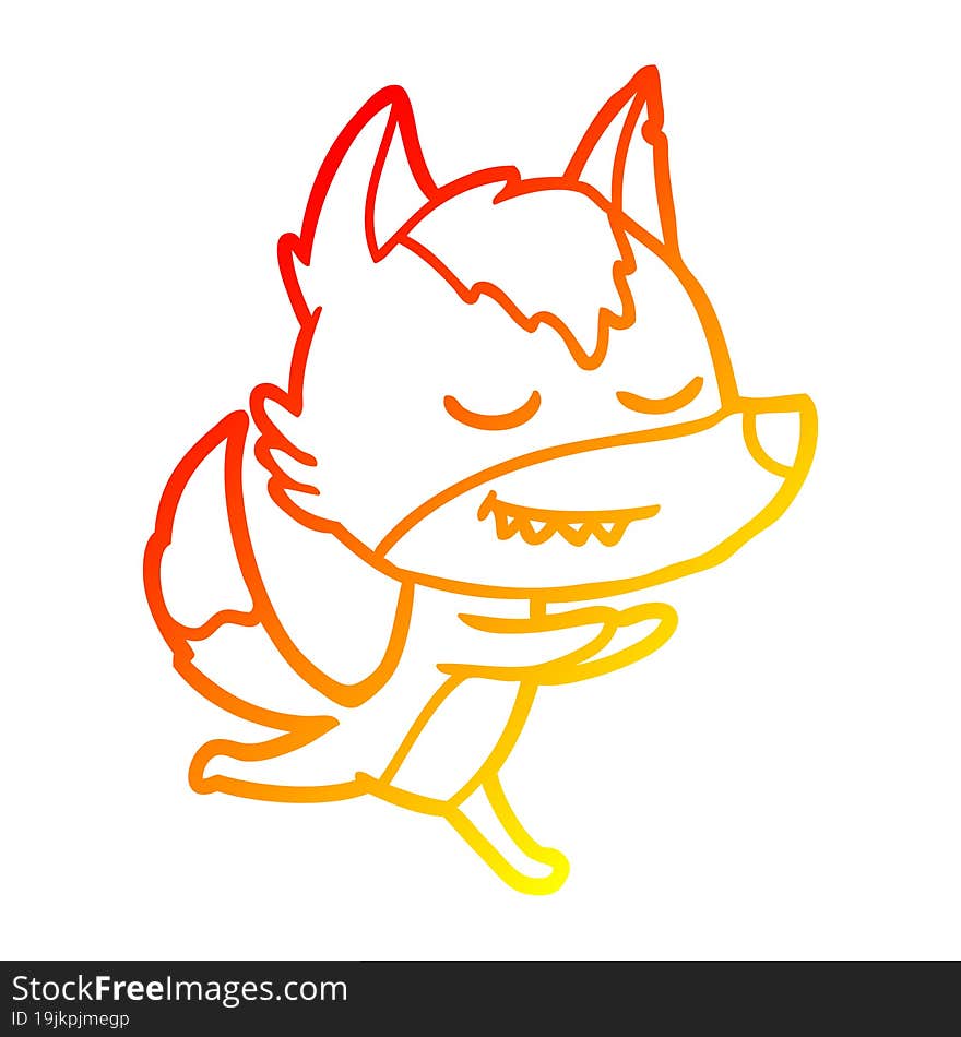 warm gradient line drawing friendly cartoon wolf running