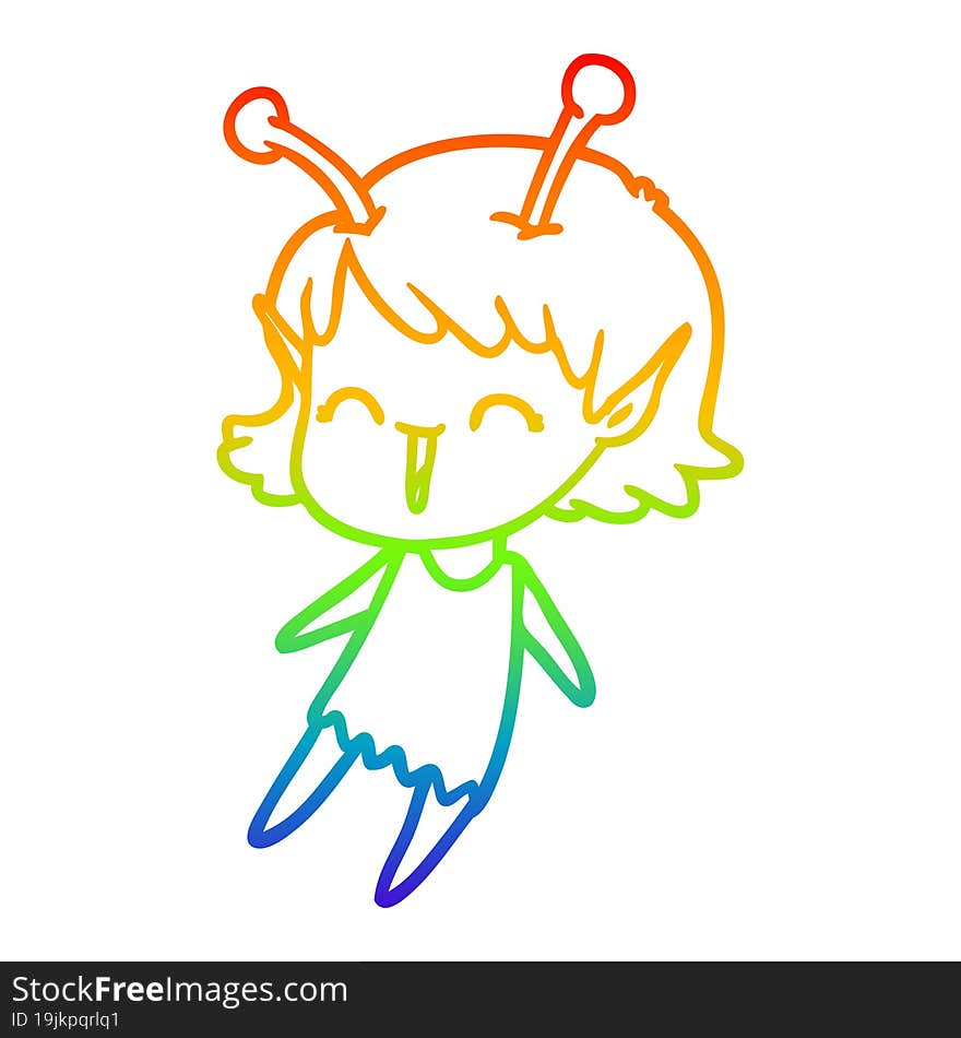 rainbow gradient line drawing cartoon alien girl laughing