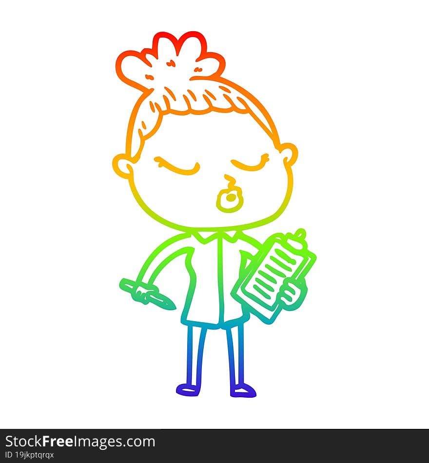 Rainbow Gradient Line Drawing Cartoon Calm Woman