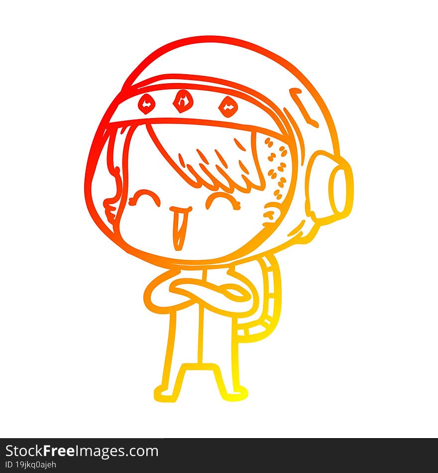 warm gradient line drawing happy cartoon space girl