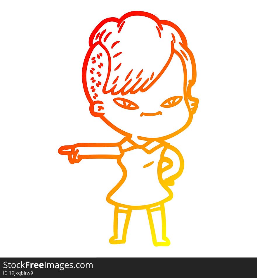 warm gradient line drawing cute cartoon girl with hipster haircut