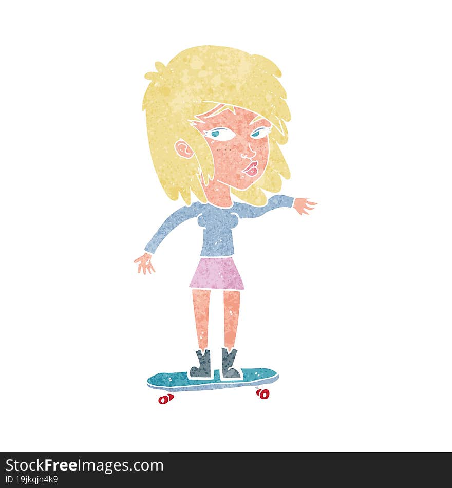 cartoon woman on skateboard