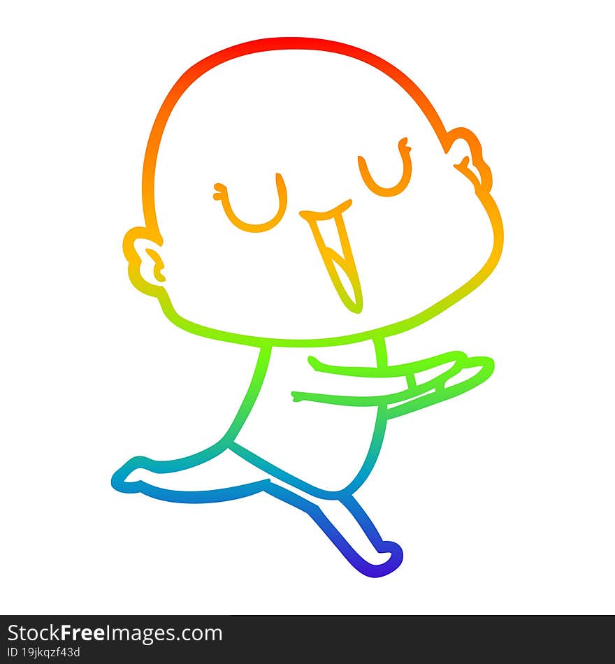 Rainbow Gradient Line Drawing Happy Cartoon Bald Man