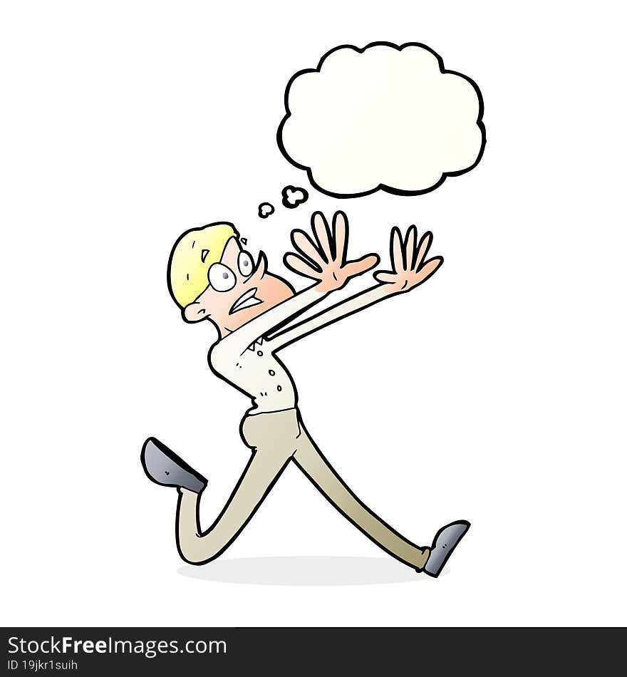 Cartoon Man Running Away With Thought Bubble