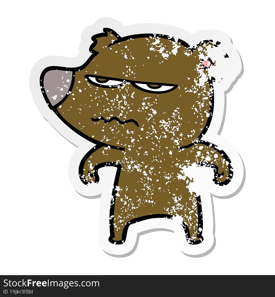 distressed sticker of a annoyed bear cartoon