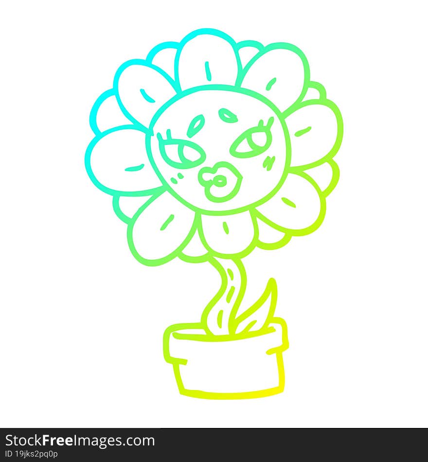 cold gradient line drawing cartoon flower pot