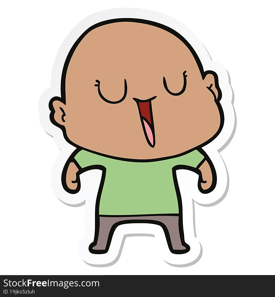 sticker of a happy cartoon bald man