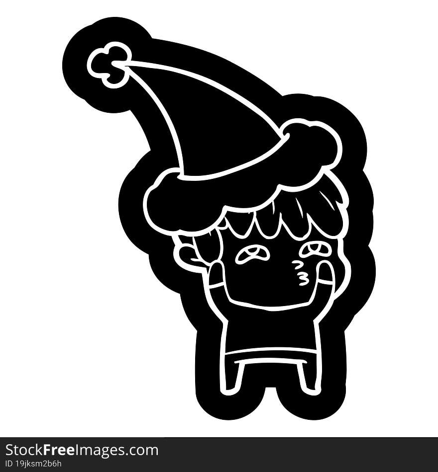 quirky cartoon icon of a curious man wearing santa hat