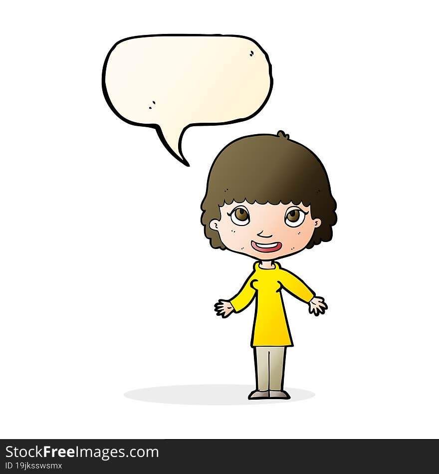 cartoon happy woman with speech bubble