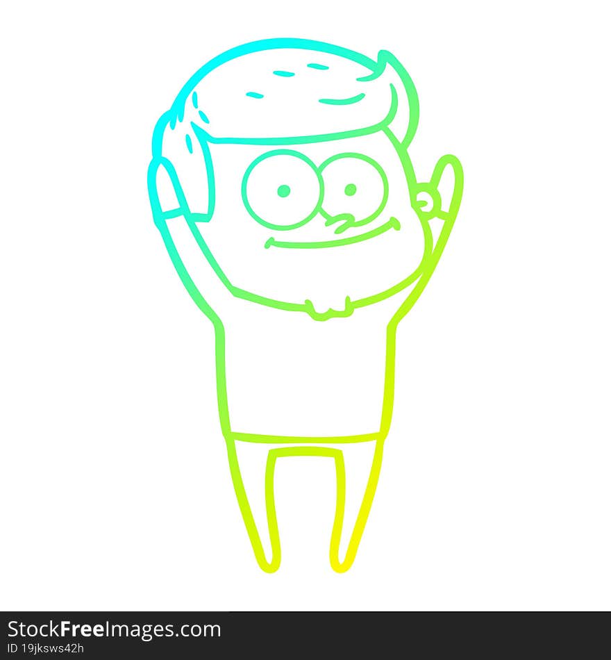 cold gradient line drawing cartoon happy man