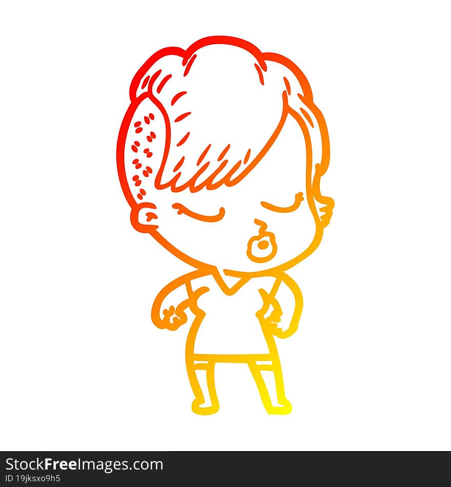 warm gradient line drawing cartoon pretty hipster girl