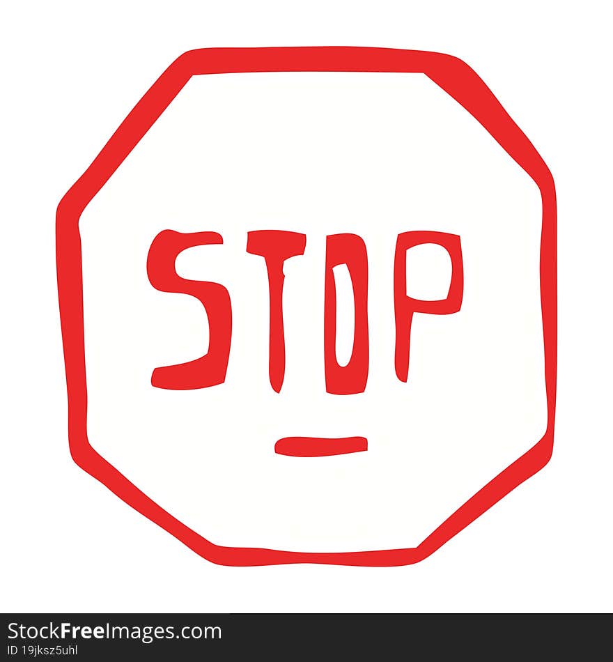 flat color illustration cartoon stop sign