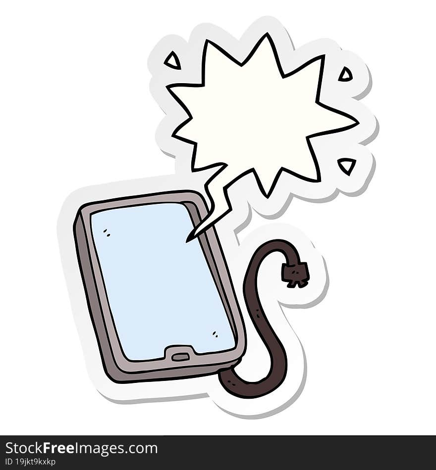 cartoon computer tablet and speech bubble sticker