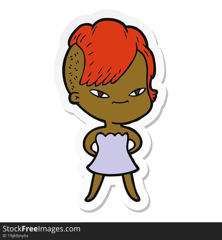 sticker of a cute cartoon girl with hipster haircut