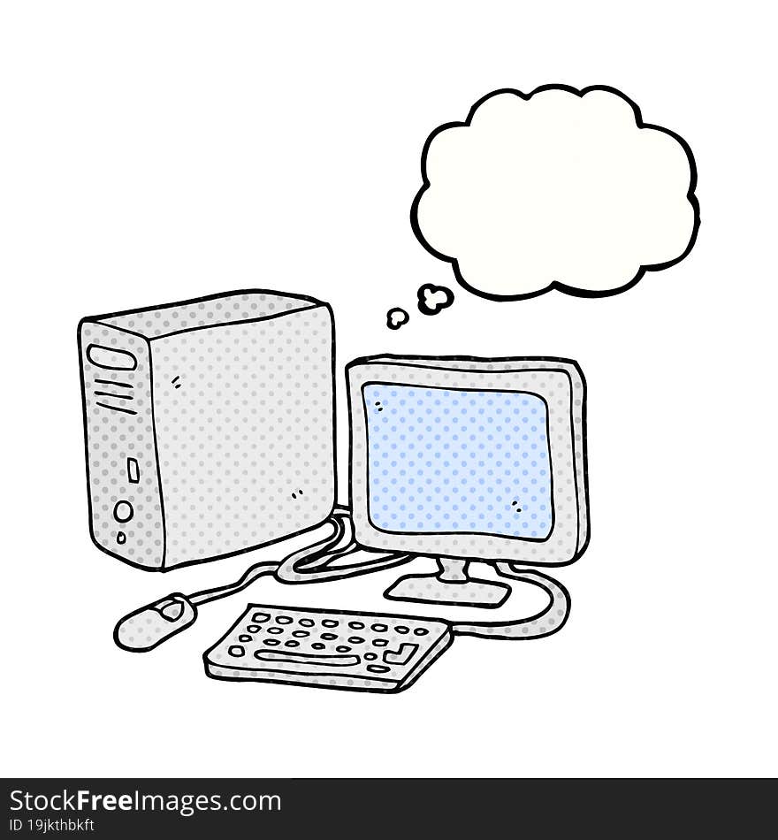 freehand drawn thought bubble cartoon computer