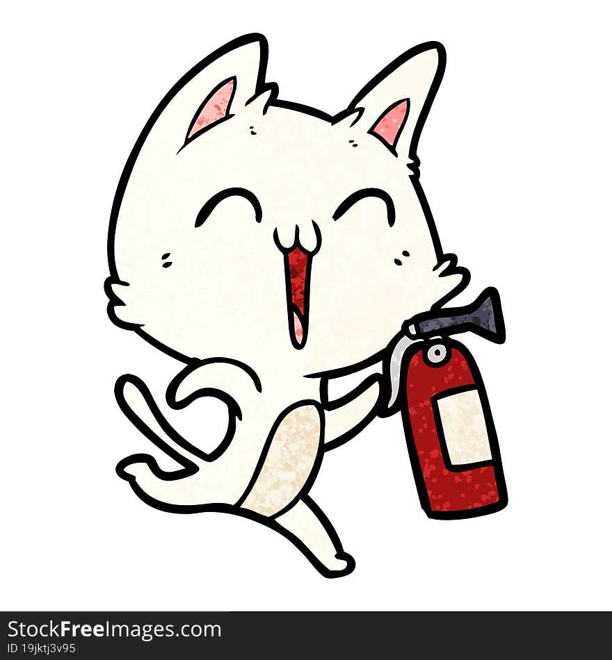 happy cartoon cat with fire extinguisher. happy cartoon cat with fire extinguisher