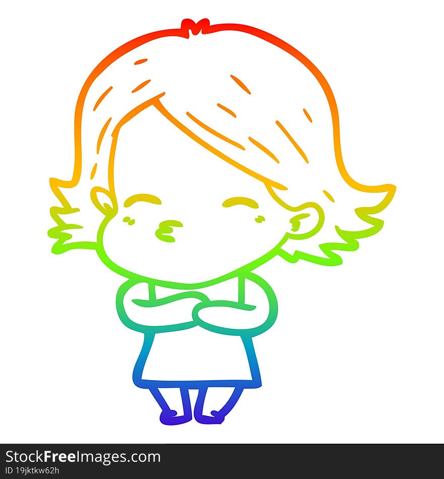 rainbow gradient line drawing of a cartoon woman