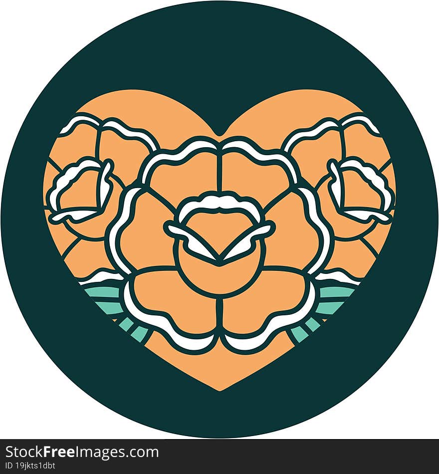 Tattoo Style Icon Of A Heart And Flowers