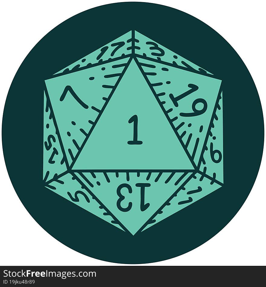 natural 1 D20 dice roll icon