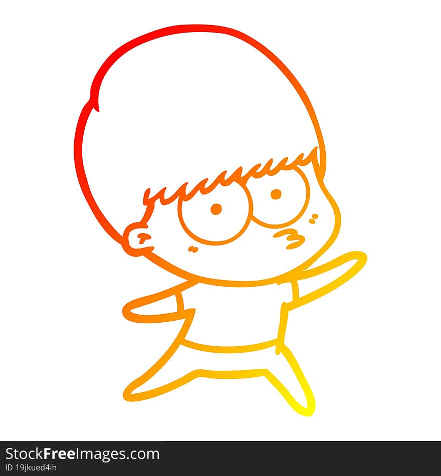 warm gradient line drawing nervous cartoon boy