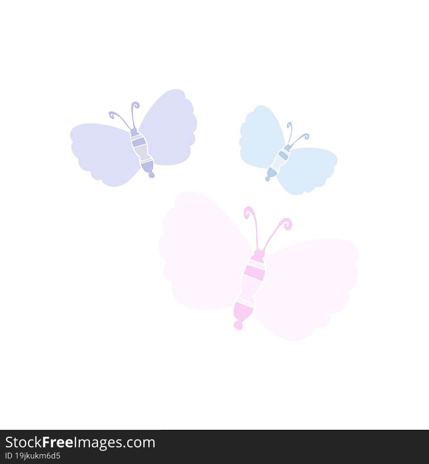 Flat Color Style Cartoon Butterflies