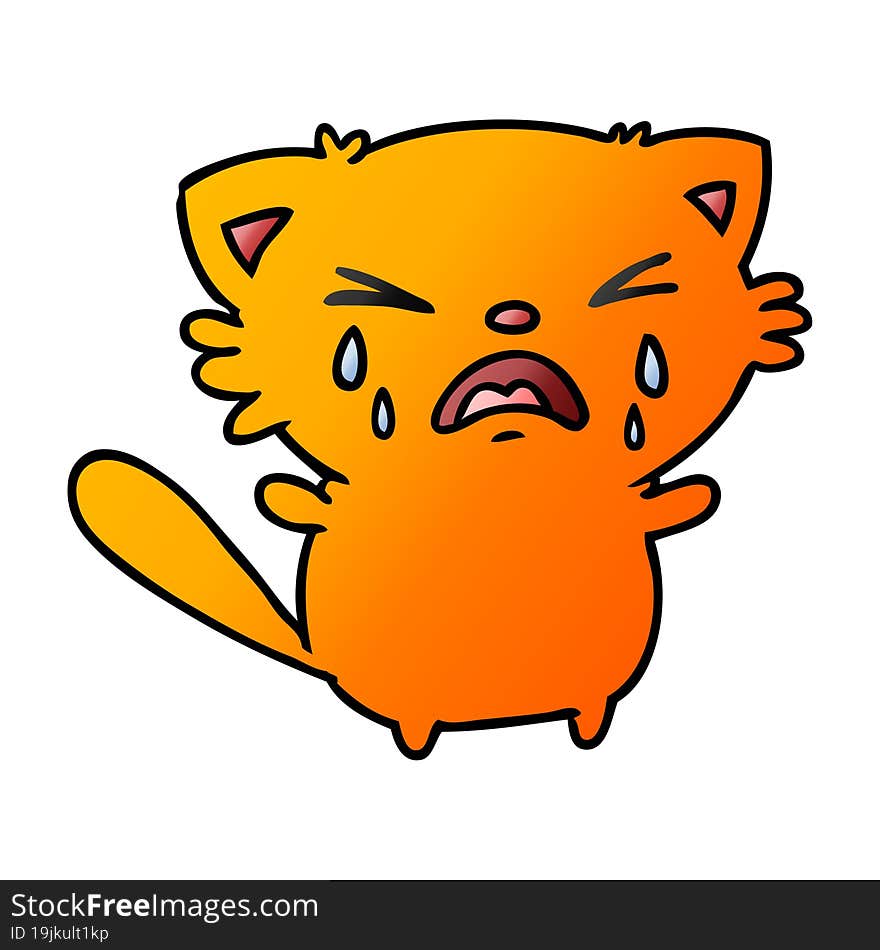 Gradient Cartoon Of Cute Kawaii Crying Cat