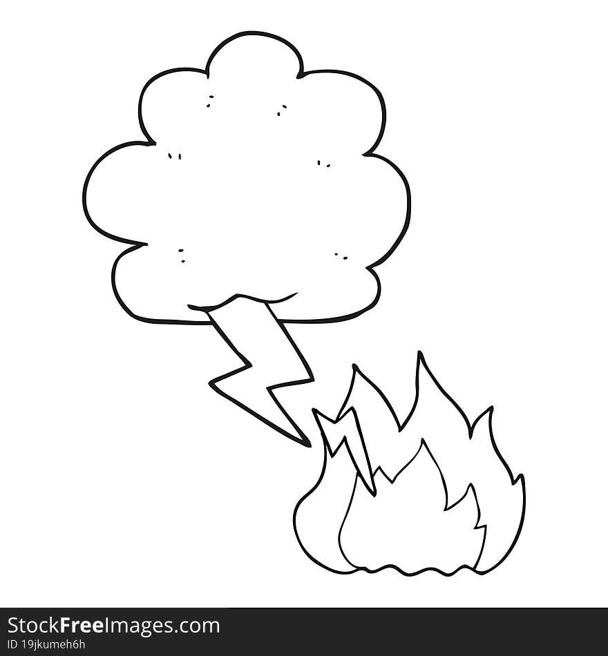 freehand drawn black and white cartoon thundercloud lightning strike. freehand drawn black and white cartoon thundercloud lightning strike