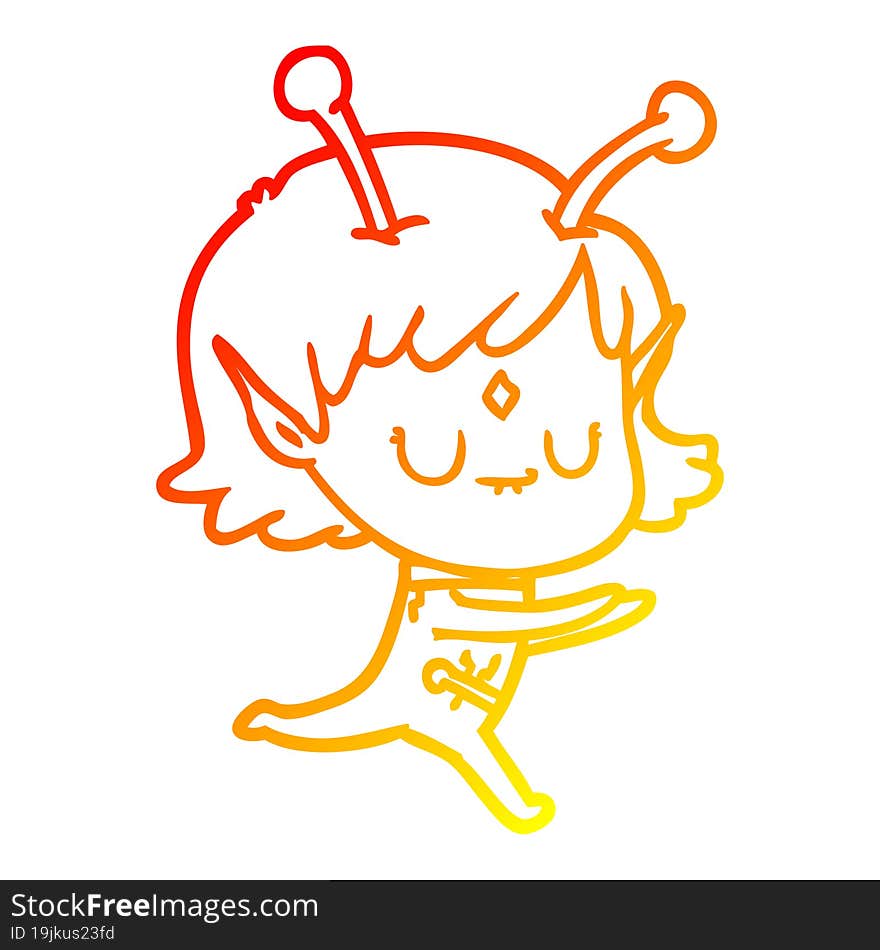 warm gradient line drawing of a cartoon alien girl