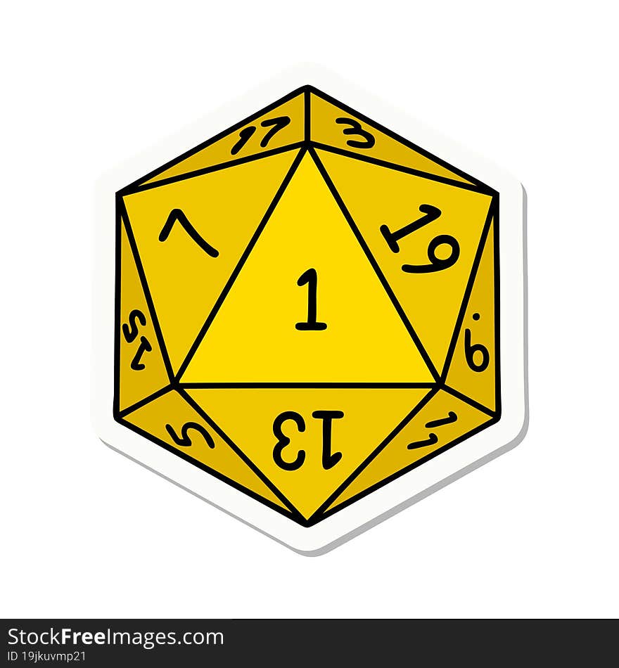 sticker of a natural 1 D20 dice roll. sticker of a natural 1 D20 dice roll