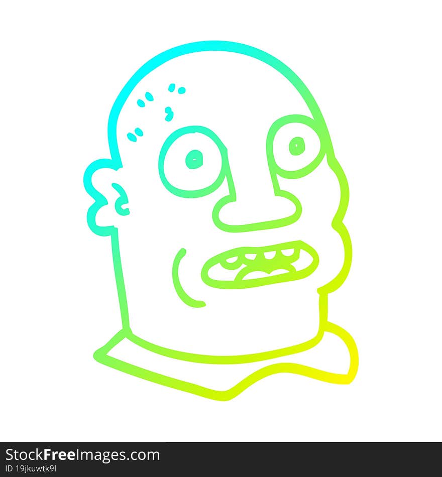 cold gradient line drawing of a cartoon mans head