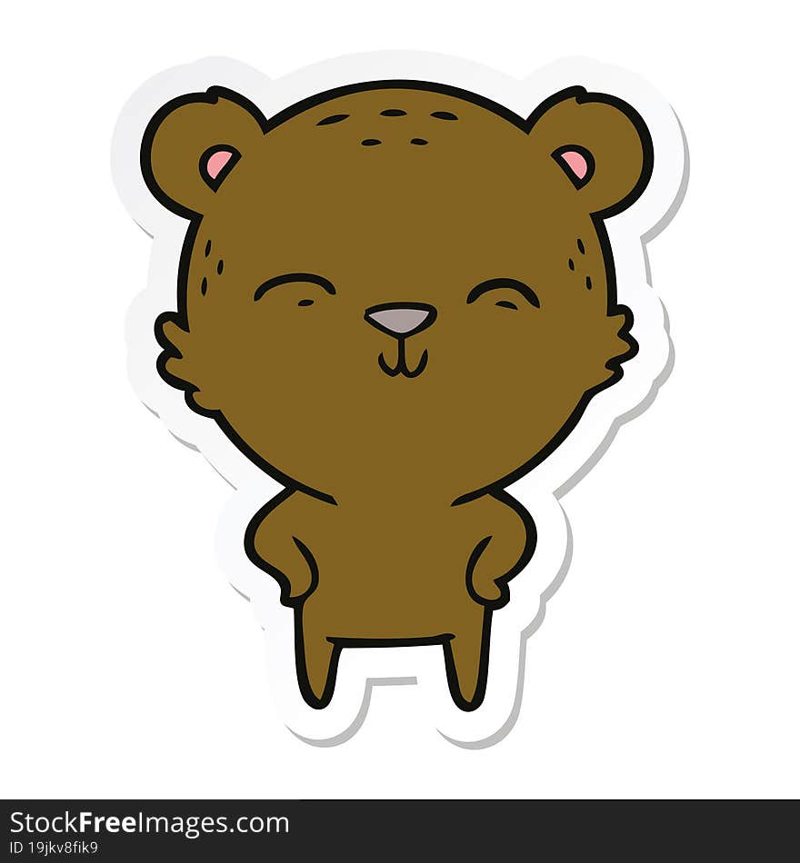 sticker of a happy cartoon bear with hands on hips