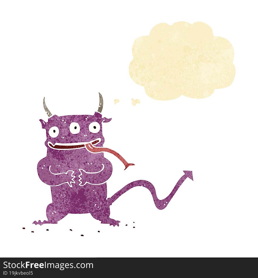 cartoon little demon with thought bubble