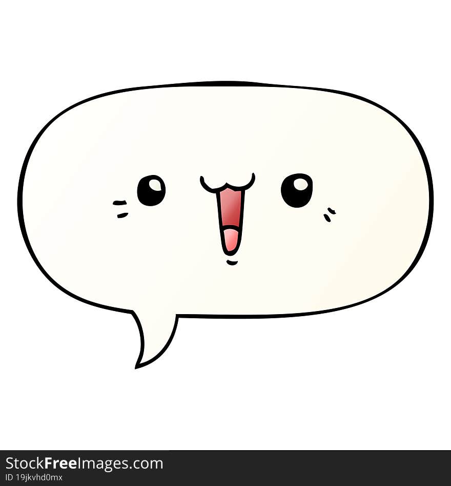 Happy Cartoon Face And Speech Bubble In Smooth Gradient Style