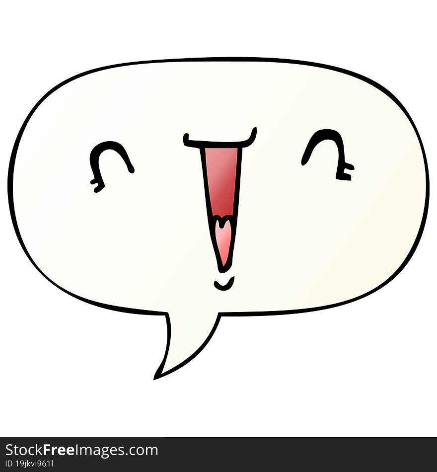 Cute Cartoon Face And Speech Bubble In Smooth Gradient Style