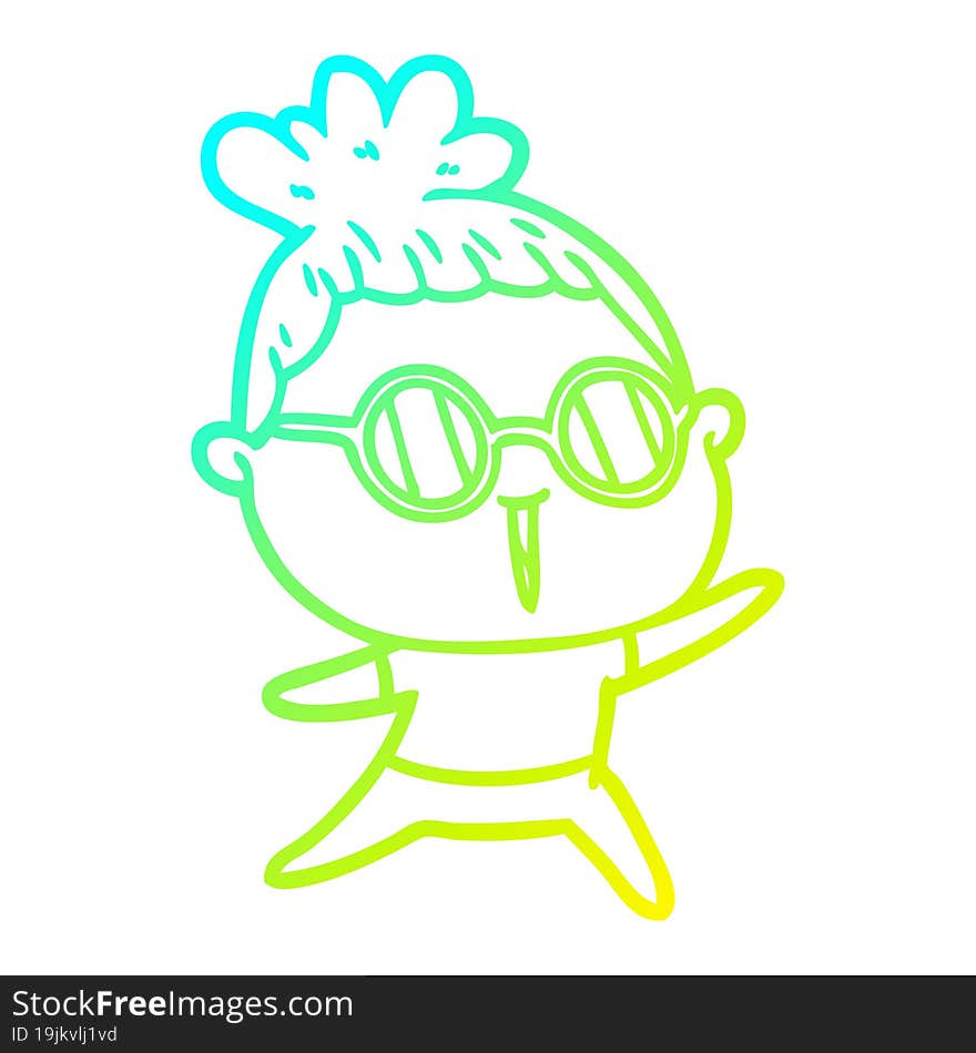 cold gradient line drawing of a cartoon woman wearing spectacles