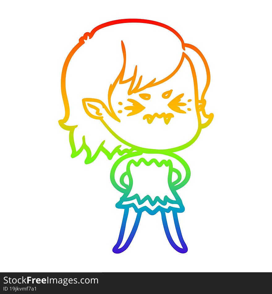 Rainbow Gradient Line Drawing Annoyed Cartoon Vampire Girl