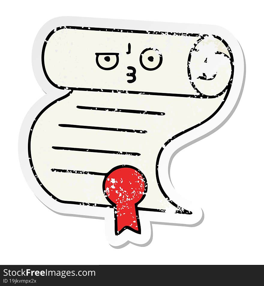 distressed sticker of a cute cartoon contract