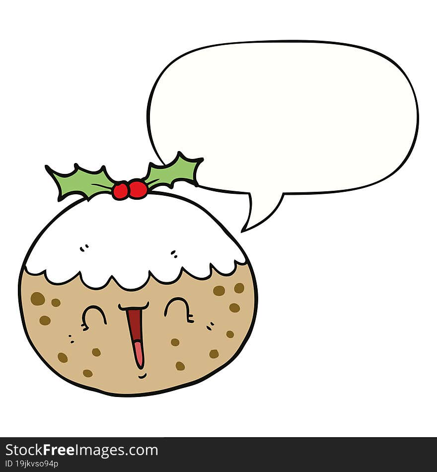 cute cartoon christmas pudding and speech bubble