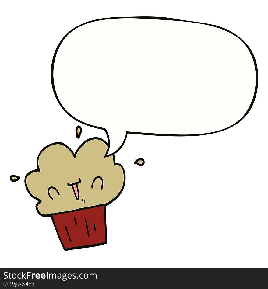 cartoon cupcake with speech bubble. cartoon cupcake with speech bubble