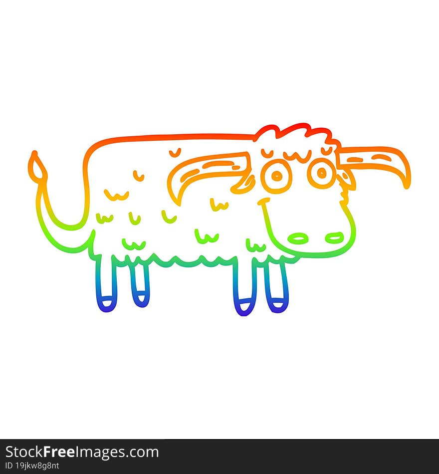 Rainbow Gradient Line Drawing Cartoon Hairy Cow