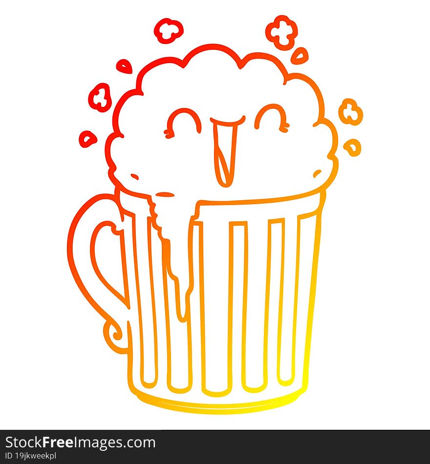 warm gradient line drawing happy cartoon mug of beer