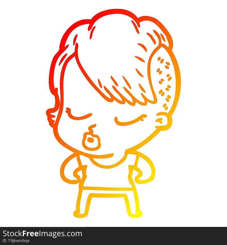 warm gradient line drawing cartoon pretty hipster girl