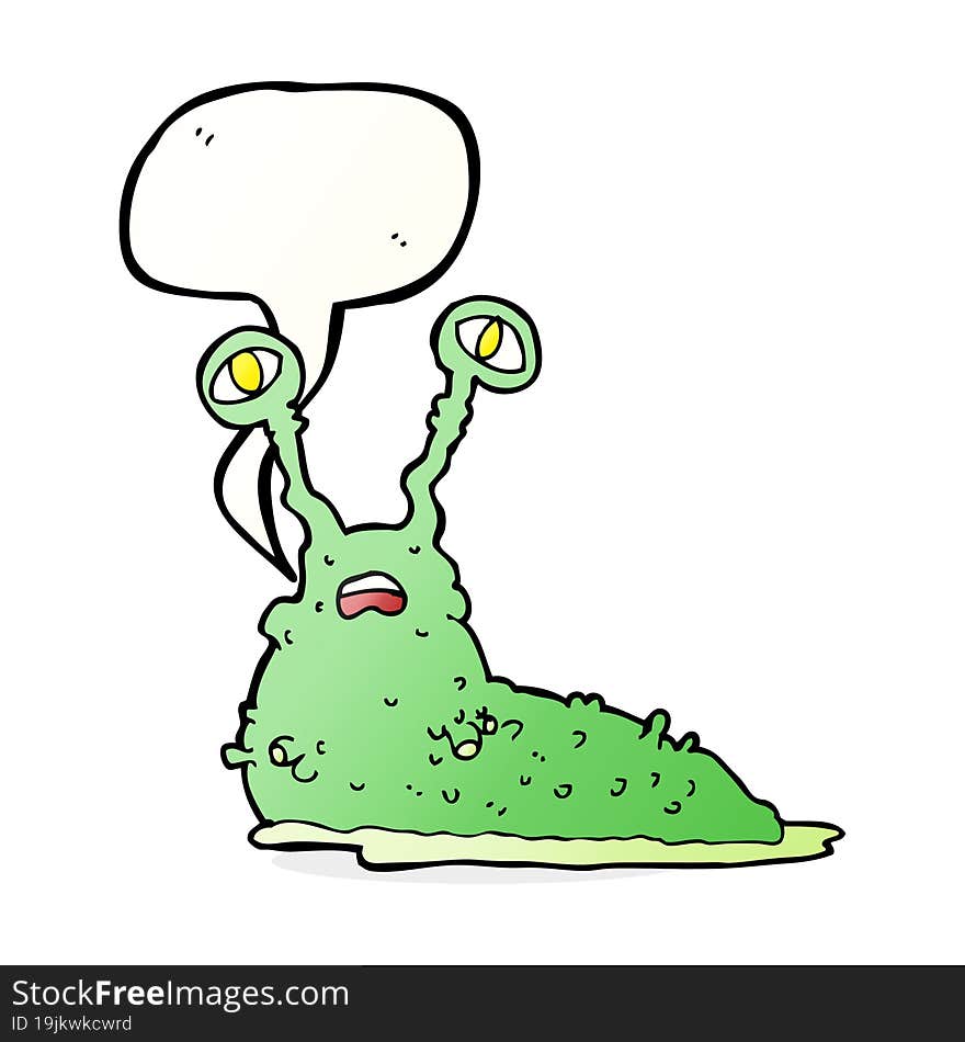 cartoon gross slug with speech bubble