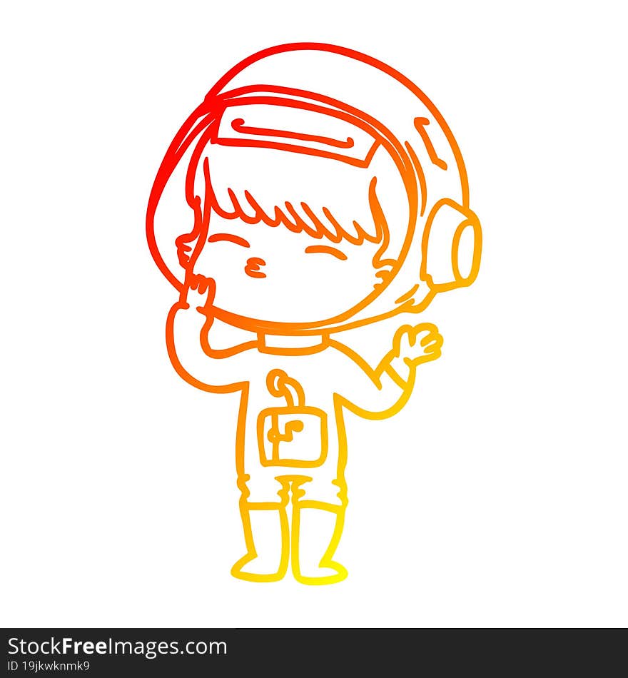 warm gradient line drawing cartoon curious astronaut wondering